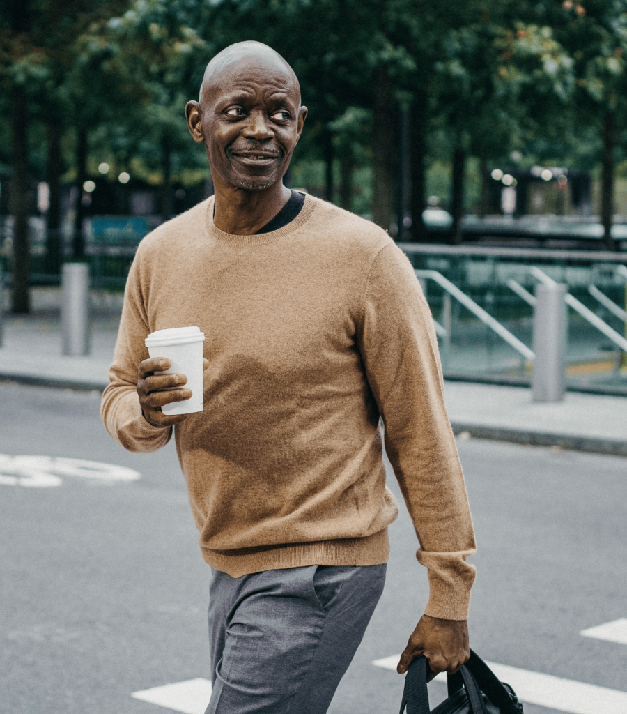 man crossing street